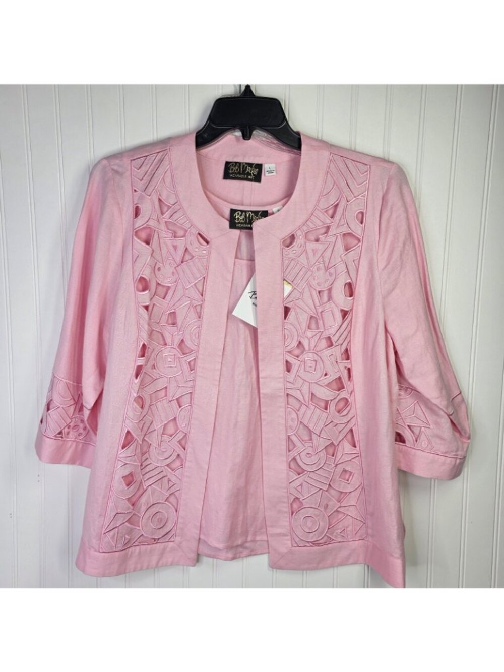 Bob Mackie Wearable Art Jacket Tank Set Womens XL Pink Linen Cutout Cottagecore - Picture 10 of 16